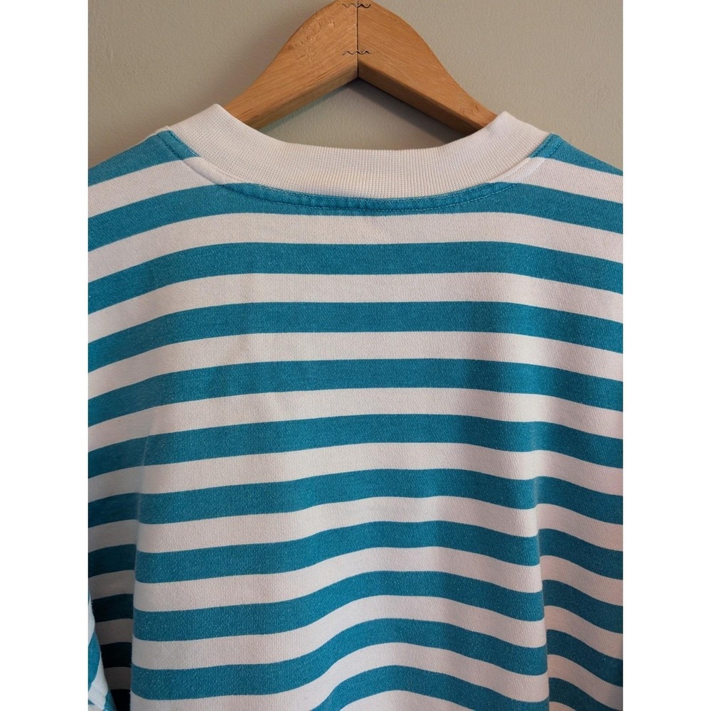 Cheetah Mervyns Vintage Striped Lace Up Sweatshirt Teal White Large Nautical - Picture 10 of 12